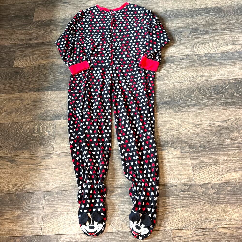 Disney Mickey Mouse Sz. XL 16-18 Footed Pajama Sleeper Fleece Hearts One Piece